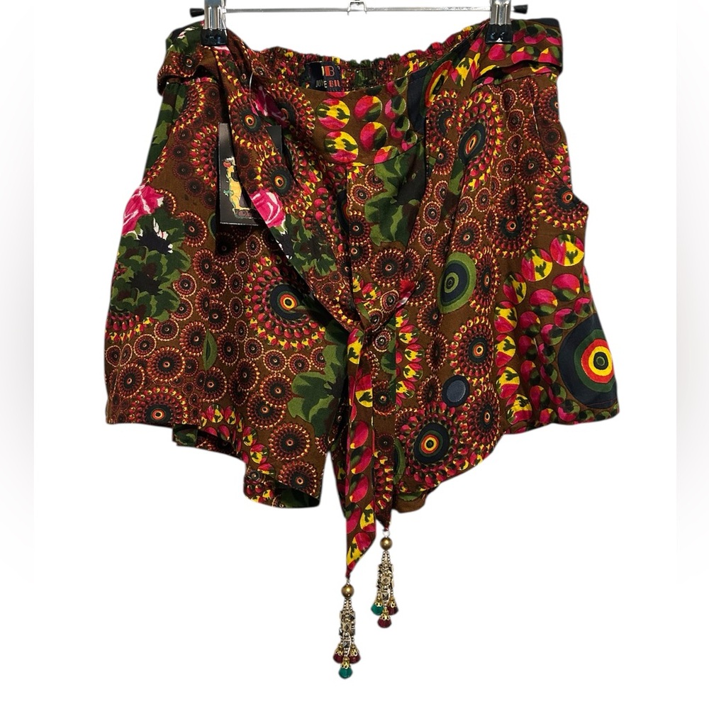 NWT Free Size Junglee Billee Boho Shorts With Belt Tie Beaded Tassels & Pockets